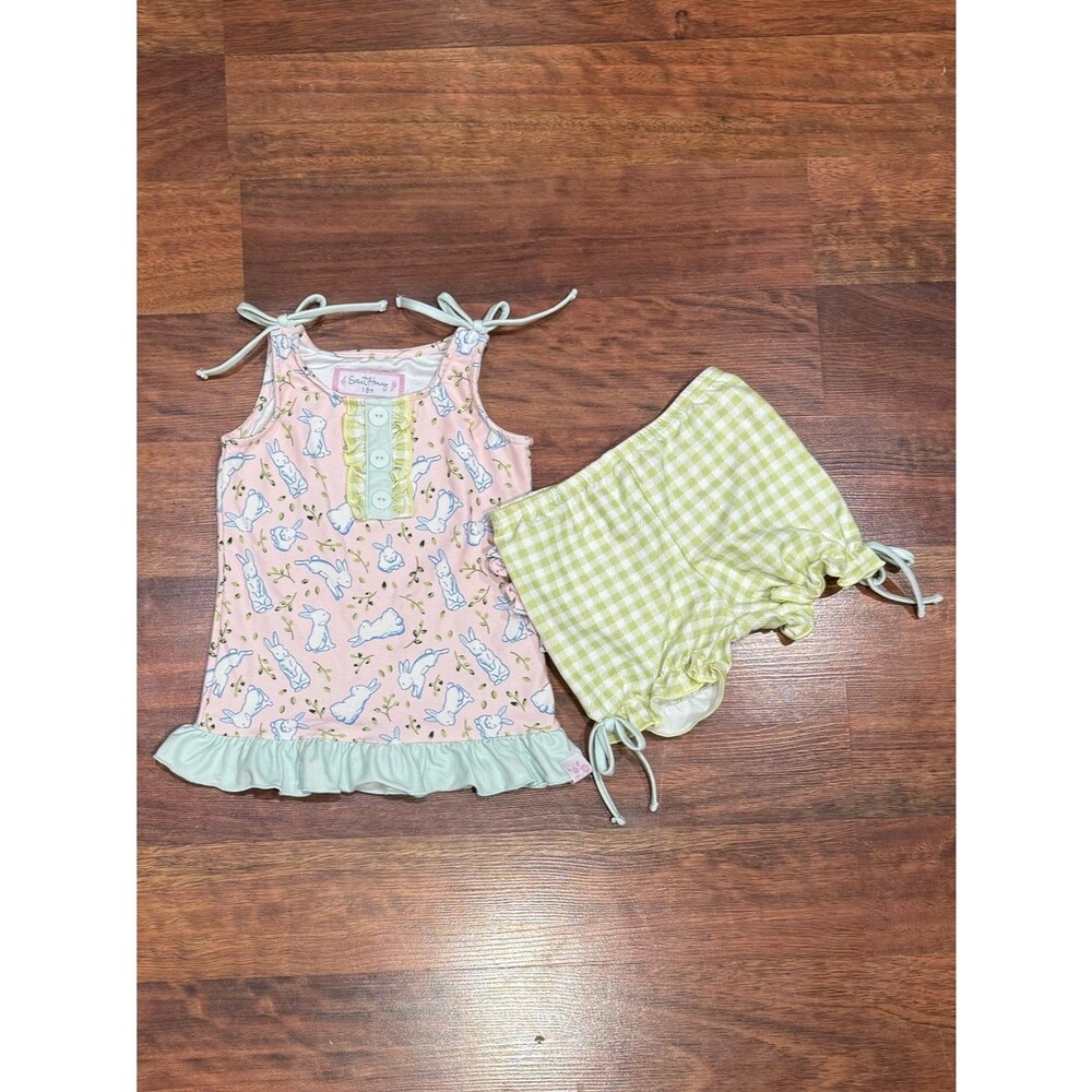 SweetHoney - Pink Bunny Tank and Mint Gingham Short Set